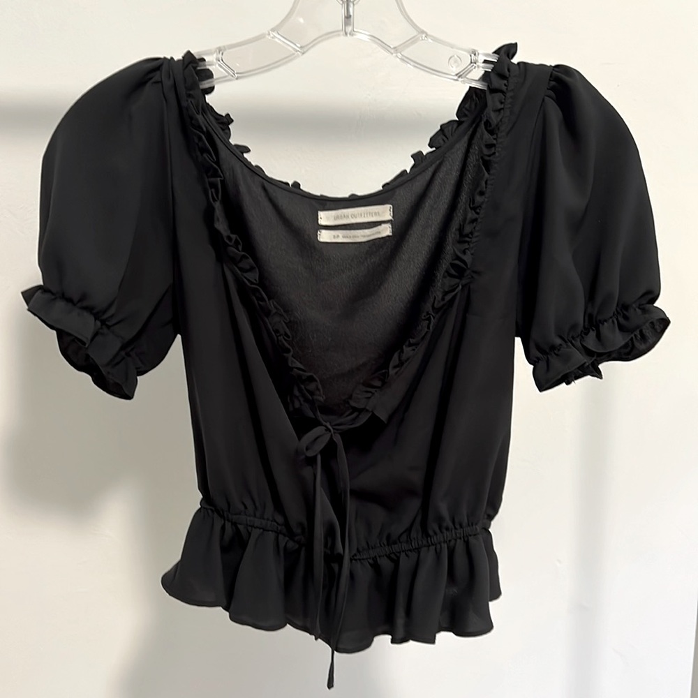 UO Black Short Sleeve Peasant Blouse